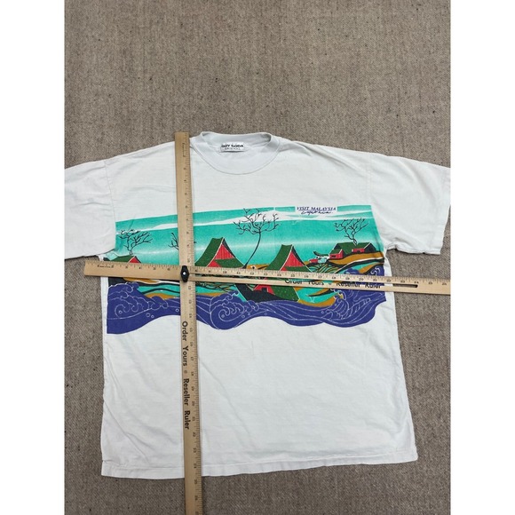 vintage malaysia art shirt mens large white 1990s art water house stream - Picture 6 of 9